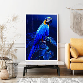 Diamond Painting Wandgestaltung Papagei im blauen Dschungel