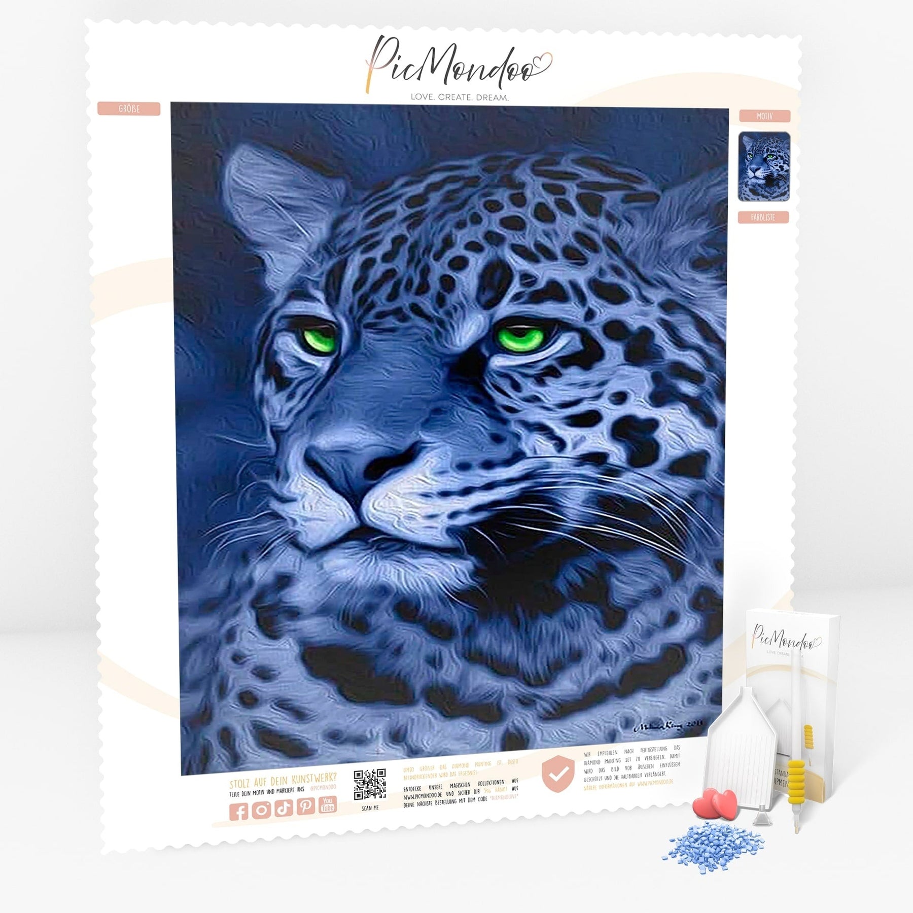 Diamond Painting Leinwand Blue Leopard