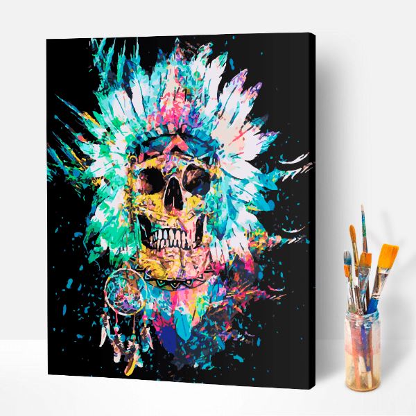 Malen nach Zahlen fertiges Bild Skull "Wild Spirit"