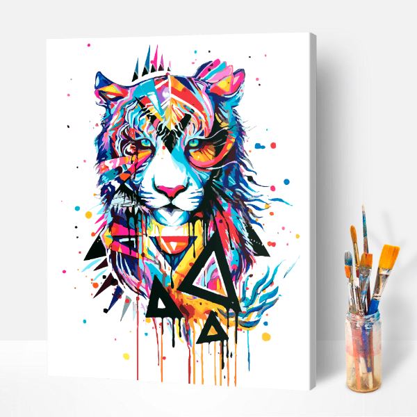 Malen Nach Zahlen Erwachsene Tiere - Tiger & Blumen Leinwand 40x50cm Mit Farben