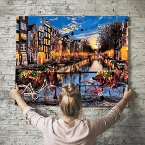 Malen nach Zahlen Wandbild Amsterdam am Abend