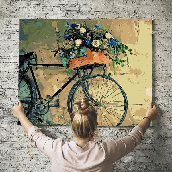 Malen nach Zahlen Wandbild Blumenfahrrad