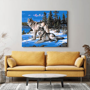 Malen nach Zahlen Wandgestaltung Wölfe im Winter