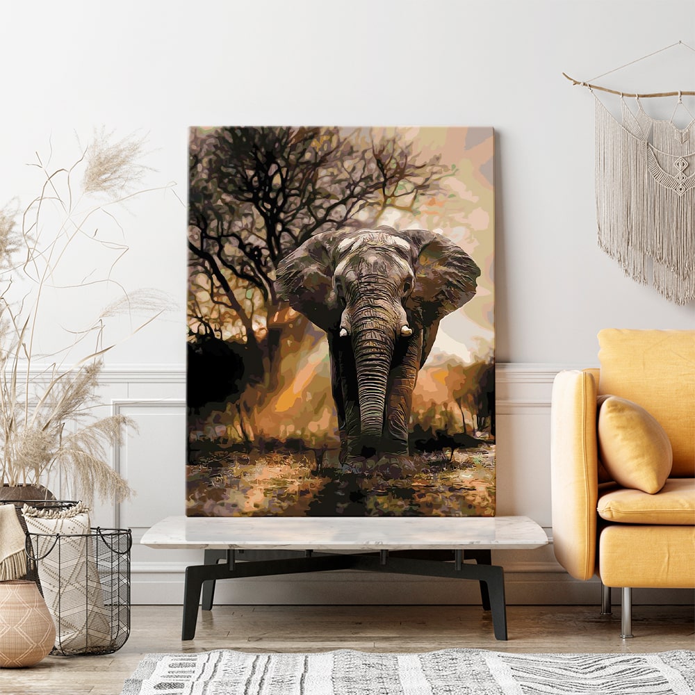 Malen nach Zahlen fertiges Wandbild Afrikanischer Savannenelefant