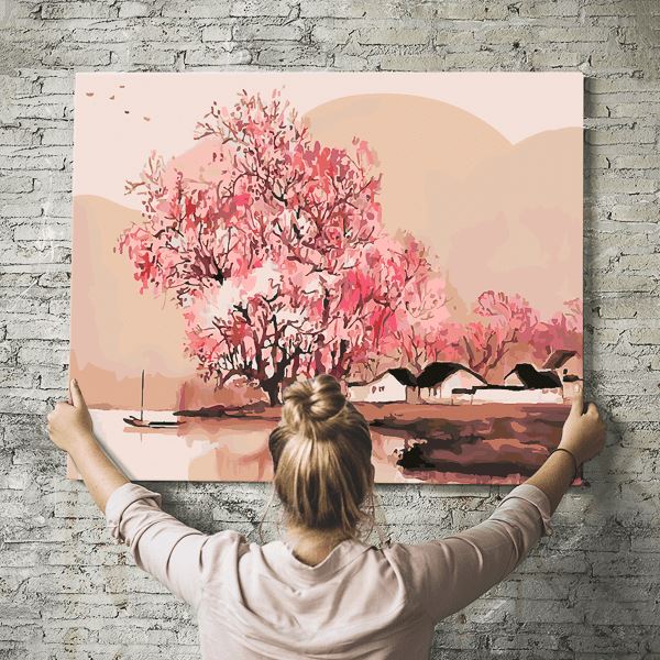 Malen nach Zahlen Wandbild Kirschblütenbaum