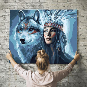 Malen nach Zahlen Wandbild Kriegerin der Wölfe