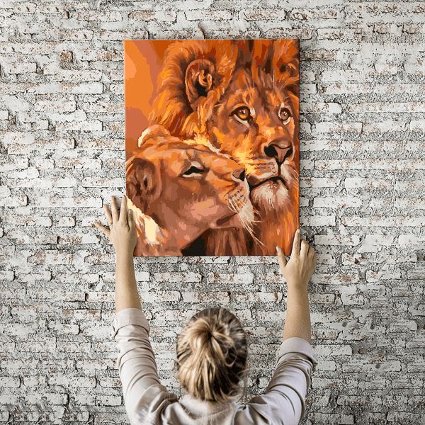 Malen nach Zahlen Wandbild Löwenliebe