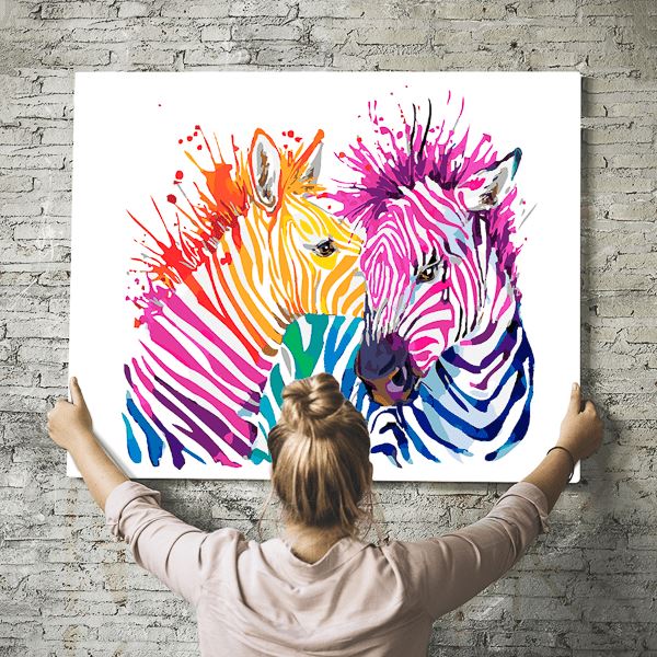 Malen nach Zahlen Wandbild Zebras "Farbenspiel"