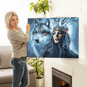 Malen nach Zahlen Foto Kriegerin der Wölfe